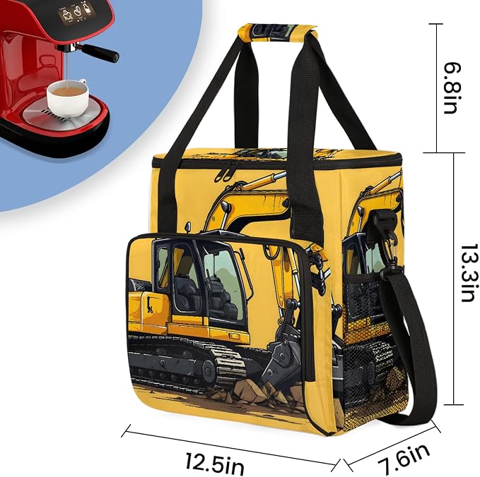 Construction Excavator Bulldozer Construction Vehicle Coffee Maker Carring Bag - Image 2