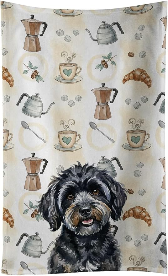 Caroline's Treasures Black Havanese Coffee Bar Kitchen Towel Velour Plush Front by CarolinesTreasures