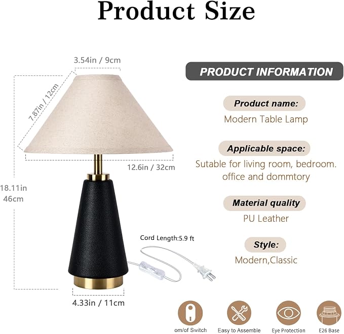 18.11 Inch Black Modern Table Lamp, Home Decor Lamp - Image 3