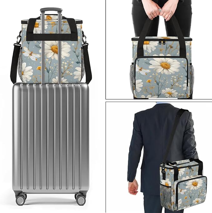 Daisy Floral Coffee Maker Carring Bag, Large Insulated Storage Organizer Case - Image 7