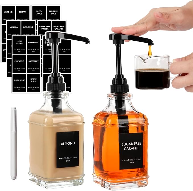 Coffee Syrup Dispenser 16 oz 2 Pack, Syrup Dispenser by BIGIVACA