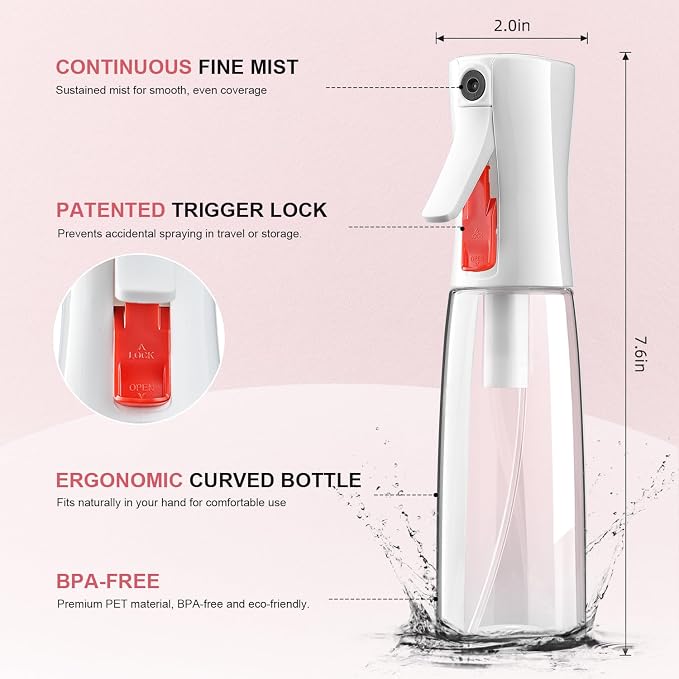 Continuous Spray Bottle for Hair – Fine Mist Water Mister, Empty Spray Bottles - Image 7