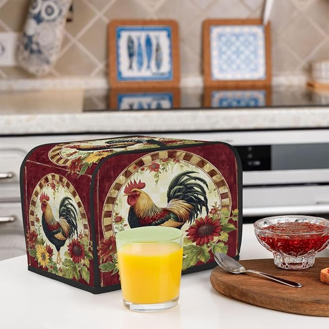 Rooster Sunflower Farmhouse Toaster Cover 2 Slice Wide Slot Washable Appliance - Image 6