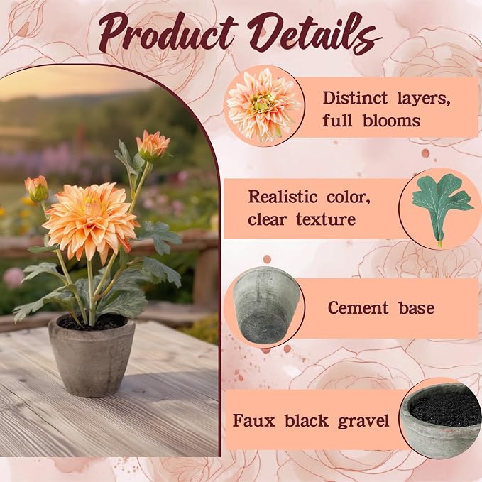 Champagne Dahlia Flowers Fake Silk Mums Flower Artificial Chrysanthemum Flowers - Image 2