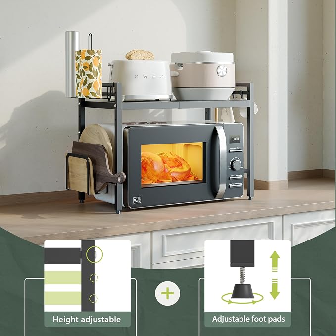 NETEL Expandable Microwave Stand, 2 Tier Metal Kitchen Countertop Organizer - Image 5