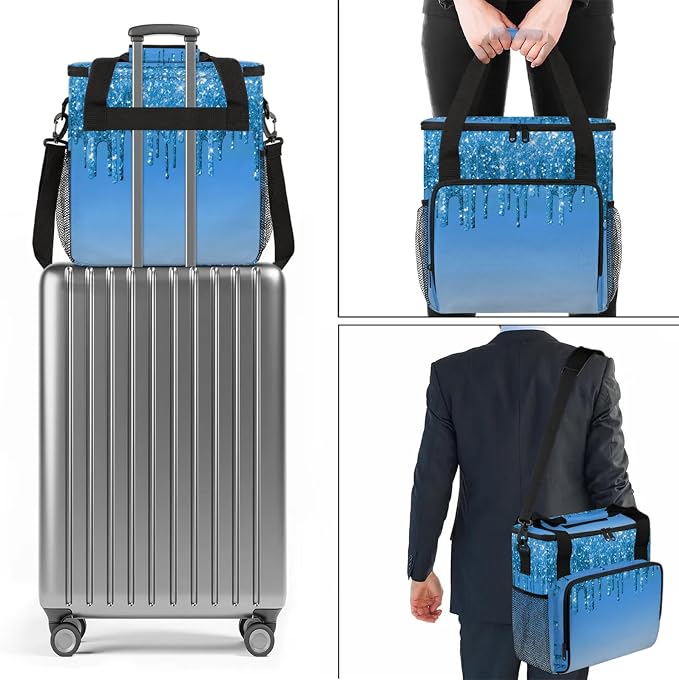 Diamond Blue Glitter Coffee Maker Carring Bag, Large Insulated Storage - Image 7