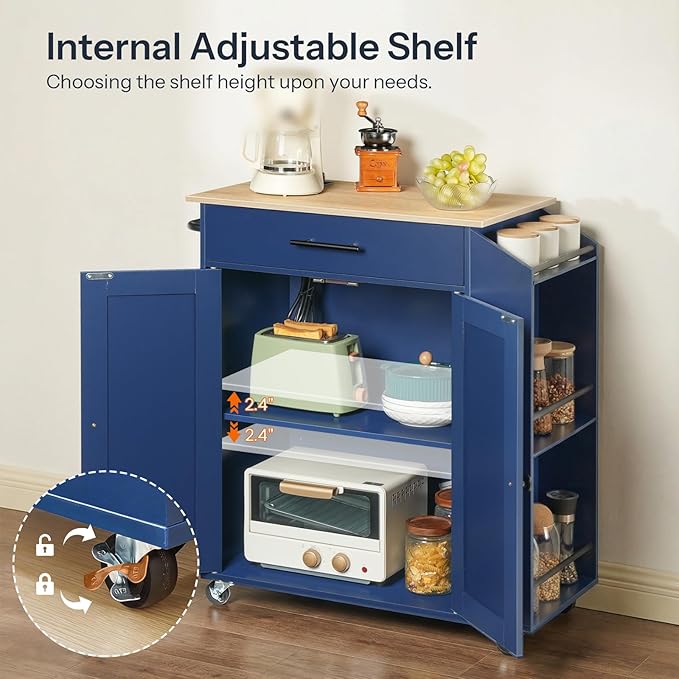 HOOBRO Kitchen Island with Power Outlet, Kitchen Storage Island with Spice Rack - Image 5