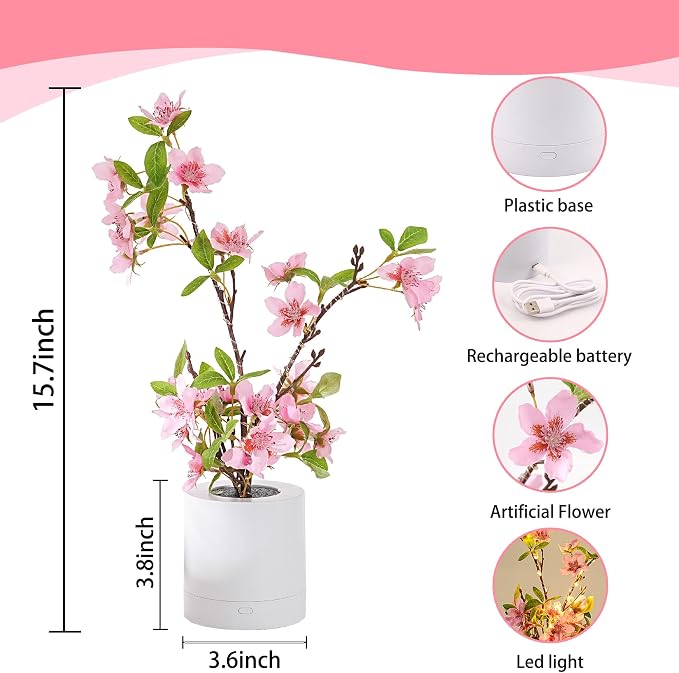 WSYEAR Pink Cherry Blossom in Pot, Artificial Cherry Fake Flower Lamp Indoor - Image 4