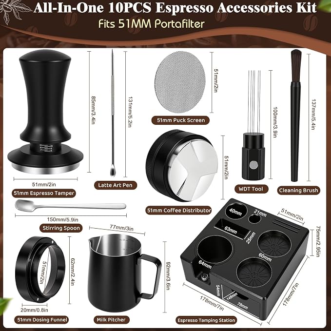 10PCS 51mm Espresso Accessories Kit | 9-in-1 Espresso Tamping Station, - Image 5