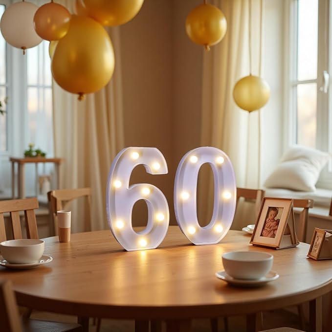 60th Birthday Decoration Light Up Letters, Battery Powered LED Numbers Marquee - Image 4