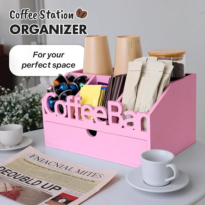 Coffee Bar Organizer Countertop, Wood Coffee Station - Image 6