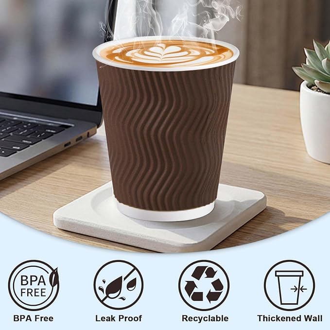 Clawsoff 150 Pack 8 oz Coffee Cups, Disposable Corrugated Insulated Ripple Wall - Image 6