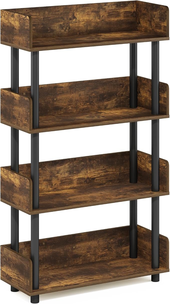 Furinno Turn-N-Tube 4-Tier Toolless Display Rack, Amber Pine/Black - Image 6