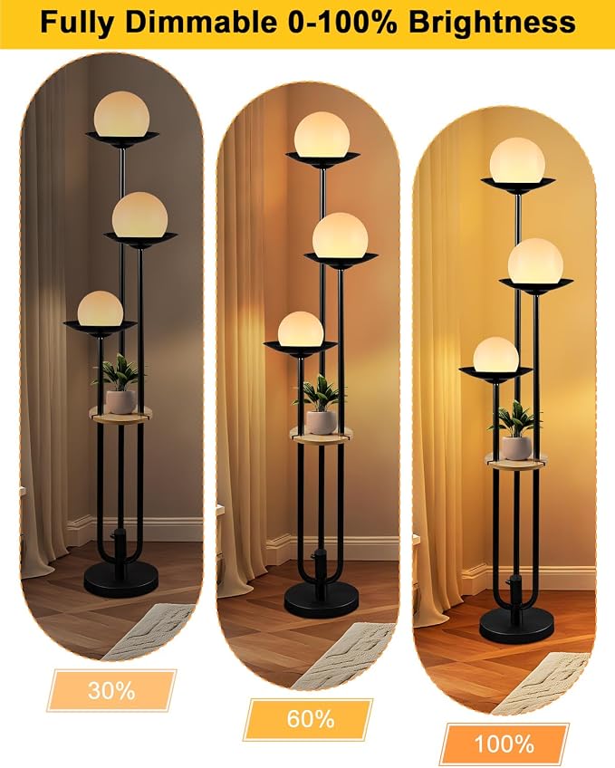 Lightdot Globe Floor Lamp with Shelf 3-Lights Modern Dimmable Floor Lamps 3000K - Image 2