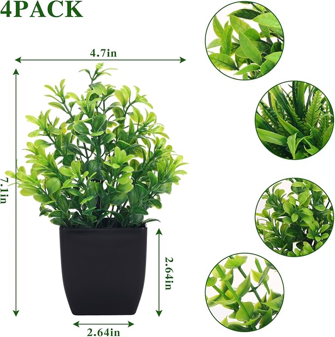 CEWOR Fake Plants 4 Packs Small Artificial Greenery Plants Mini Black Bathroom - Image 2
