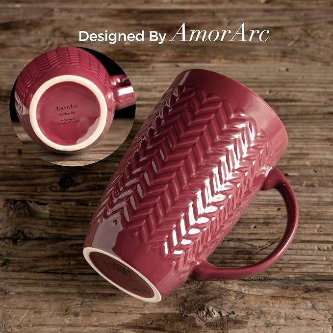 AmorArc Extra Large Coffee Mugs Set of 6, 20oz Ceramic Tall Coffee Mugs - Image 3