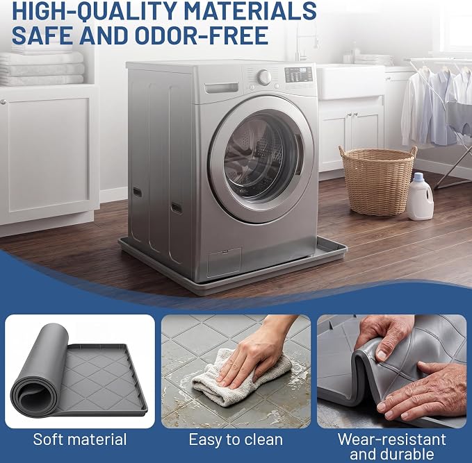 Washing Machine Drain Pan, 32 x 30 Inch Large Silicone Mat, Washer Anti - Image 3