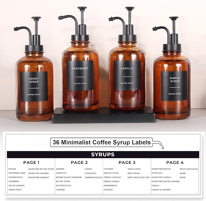 Coffee Syrup Dispenser, 16.9 oz 500ml Glass Syrup Bottle - Image 5