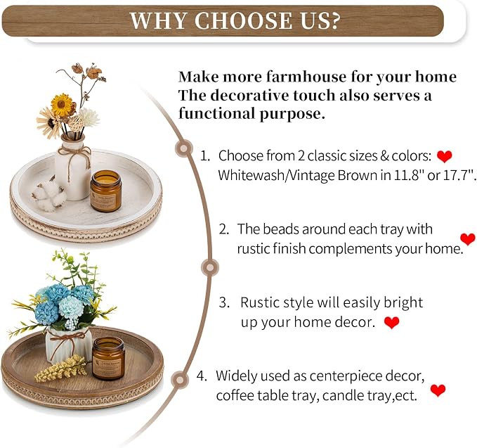 Hanobe Round Wooden Tray Decor: Decorative Candle Plate Holder Tray - Image 7