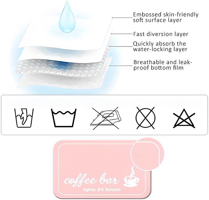 Coffee Mat - Pinks Coffee Time Absorbent Coffee Bar Mat - Drying Mat Waterproof - Image 4