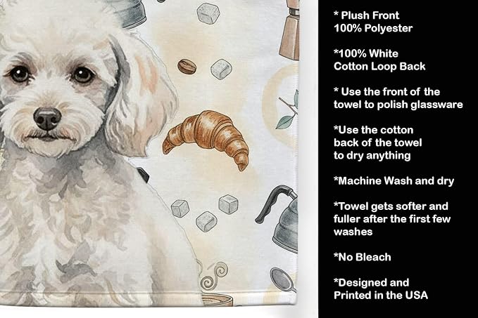 Caroline's Treasures Miniature White Poodle Coffee Bar Kitchen Towel Velour - Image 4