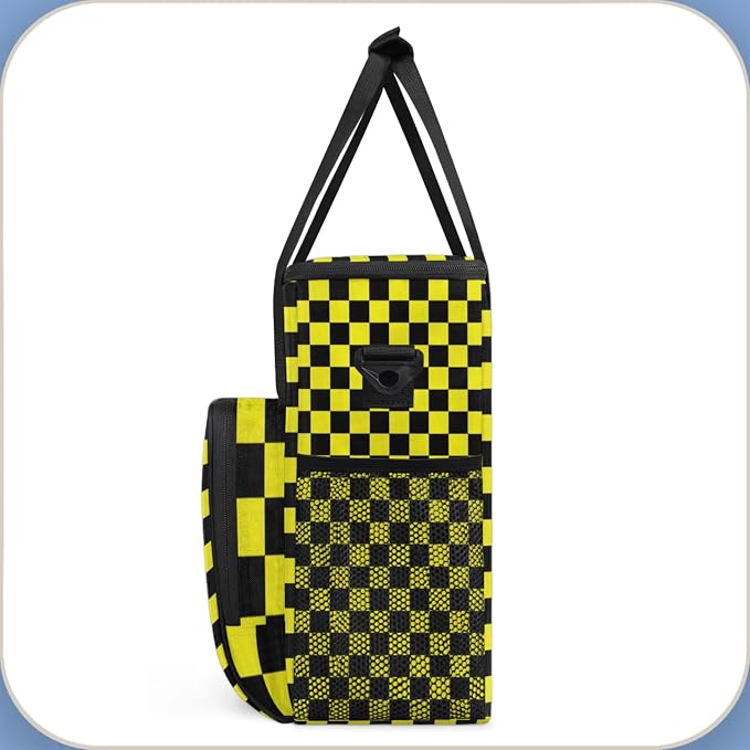 Checkerboard yellow and black Coffee Maker Carrying Bag, Waterproof Insulated - Image 4