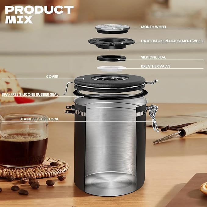 Coffee Canisters with Window, Scoop and Airtight Lid Stainless Steel Kitchen - Image 2