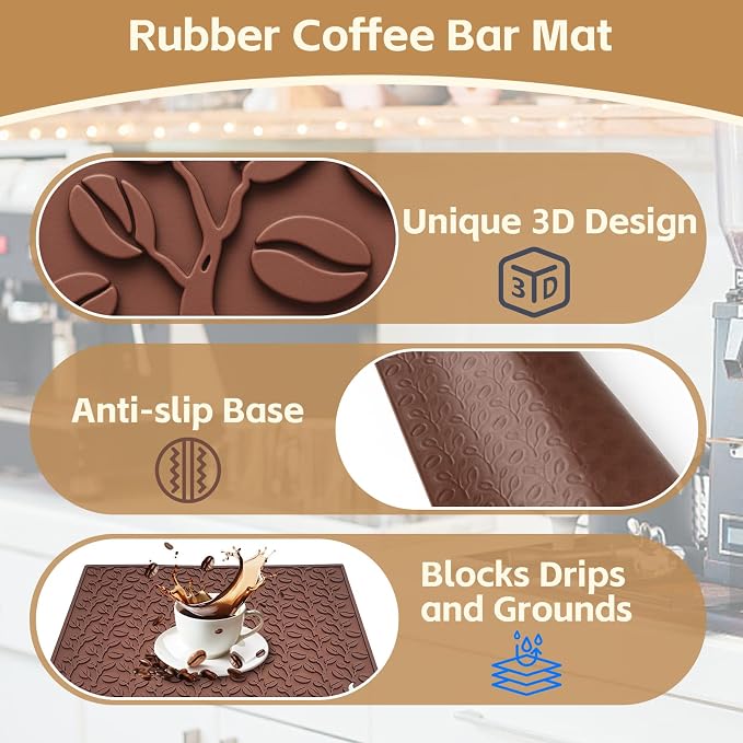 Coffee Bar Mat, 3D Coffee-Bean Pattern Pad - Image 3