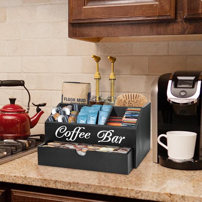 Coffee Bar Organizer Countertop, Wooden Bar Accessories - Image 5