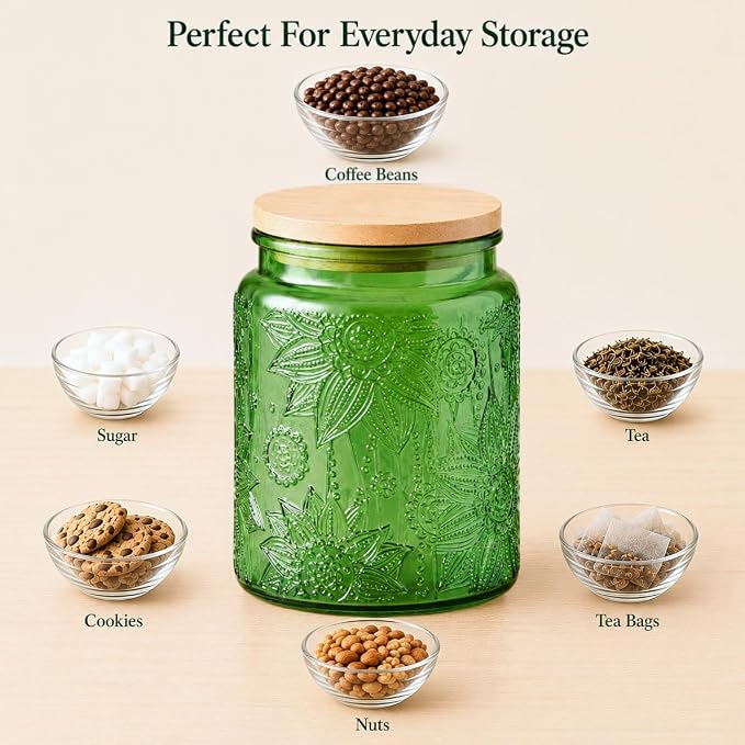 ANSQU Set of 2 Glass Jars with Lids, 23.7 FL OZ Vintage Glass Storage Jars - Image 5