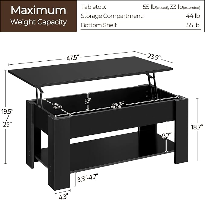 Yaheetech Lift Top Coffee Table - Image 3