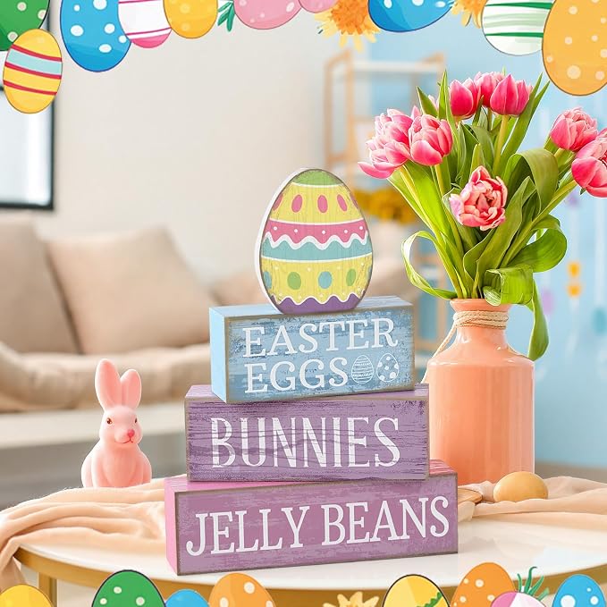 Lineshading 4 Pcs Easter Table Decoration Wooden Pastel Egg - Image 7