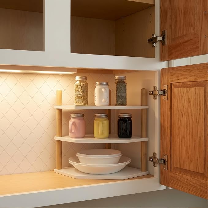 3-Tier Expandable Bamboo Corner Shelf - Image 2