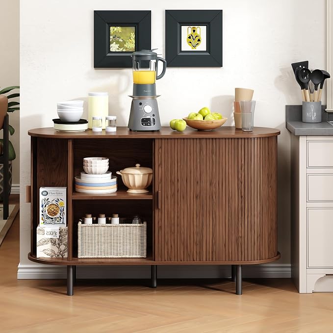 Buffet Cabinet with Storage, Fluted Sideboard Buffet with Sliding Door - Image 4