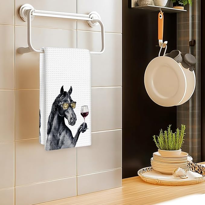 Horse Gifts Coffee Wine Kitchen Towels Set of 2, Coffee Animal Dish Tea Towel - Image 2