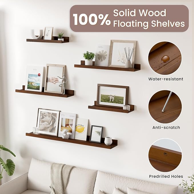 Acovy Long Floating Shelves for Wall, 55 inch Solid Wood Picture Ledge Shelf - Image 6