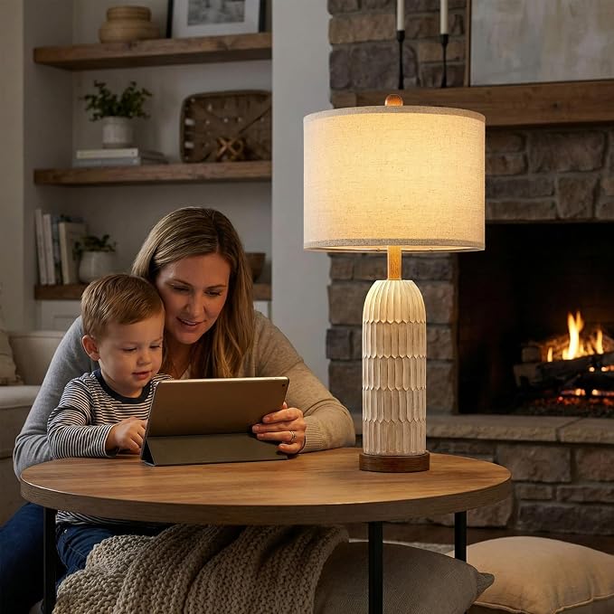 OYEARS 26.5" Bedside Table Lamps Set of 2, Farmhouse Table Lamp - Image 6