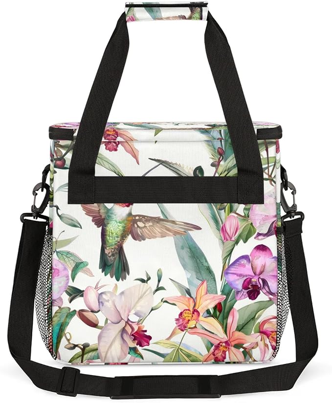 Hummingbird Hibiscus Flower Coffee Maker Carring Bag, Large Insulated Storage - Image 5