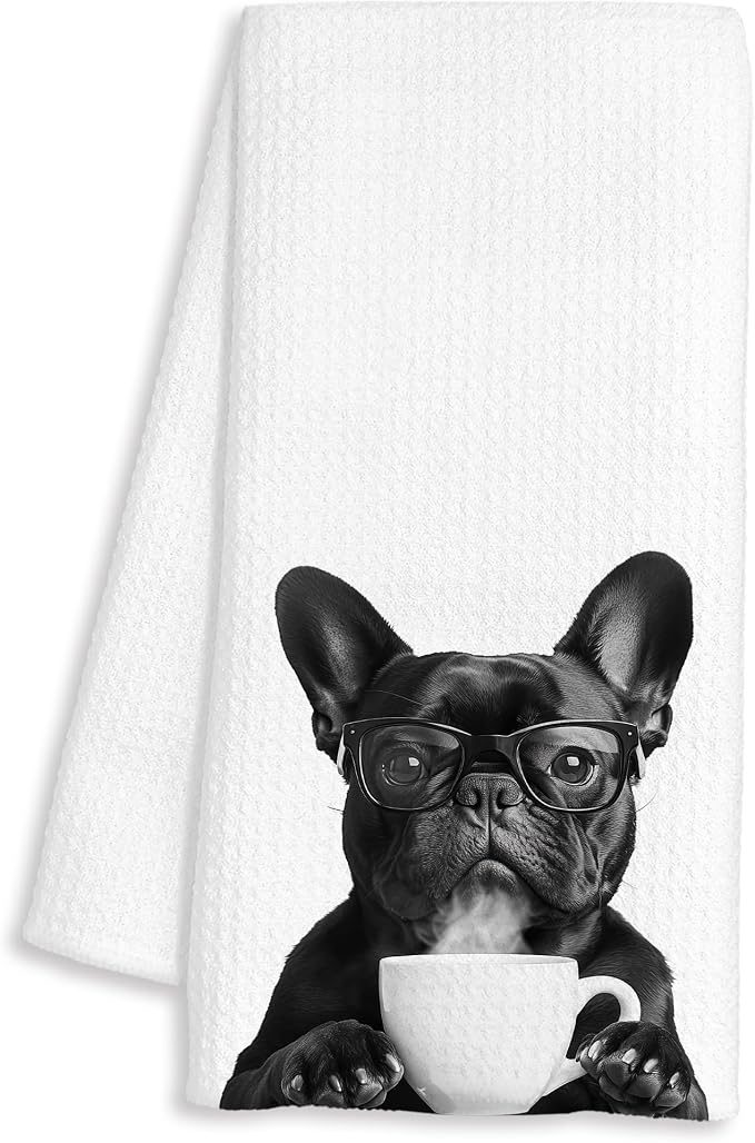 Funny French Bulldog Coffee Kitchen Towels, Frenchie Gifts by Unknown