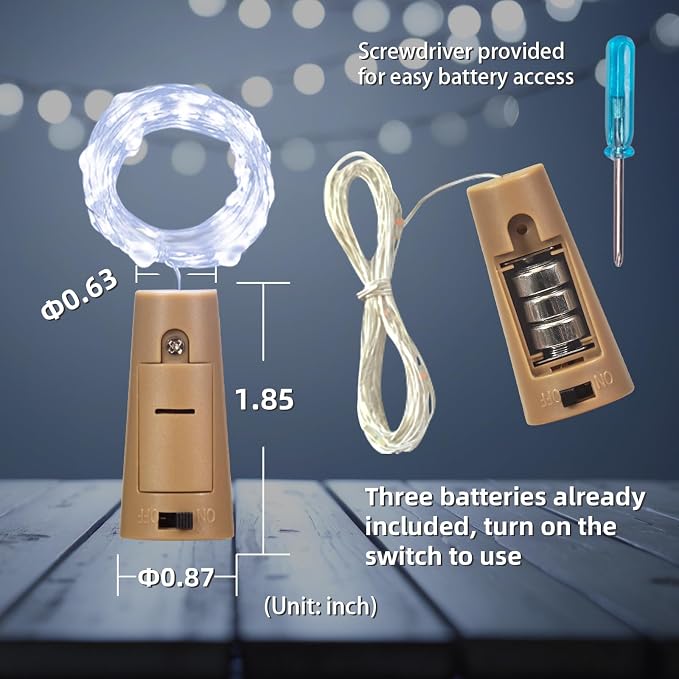 10 Pack Bottle Lights with Cork, 20 LED 7ft Cool White Copper Wire String Lights - Image 5