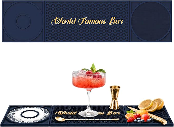 Bar Mat 3-in-1 Non-Slip Bartender Mat, Bar Accessories Countertop Mat 24 x 6 by CLUSIVC