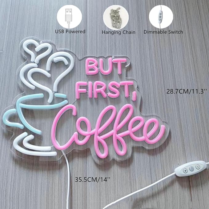 But First Coffee Neon Sign Large 5V USB Powered Acrylic Neon Lights - Image 6