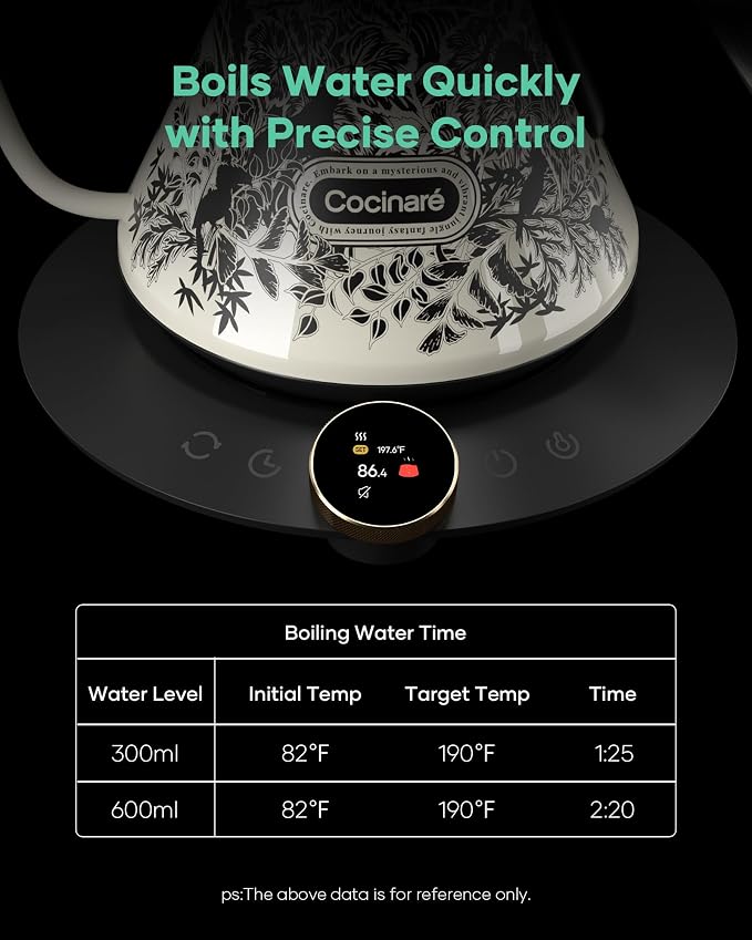 Cocinare Gooseneck Electric Kettle, ±0.5°F Precise Temperature Control - Image 6