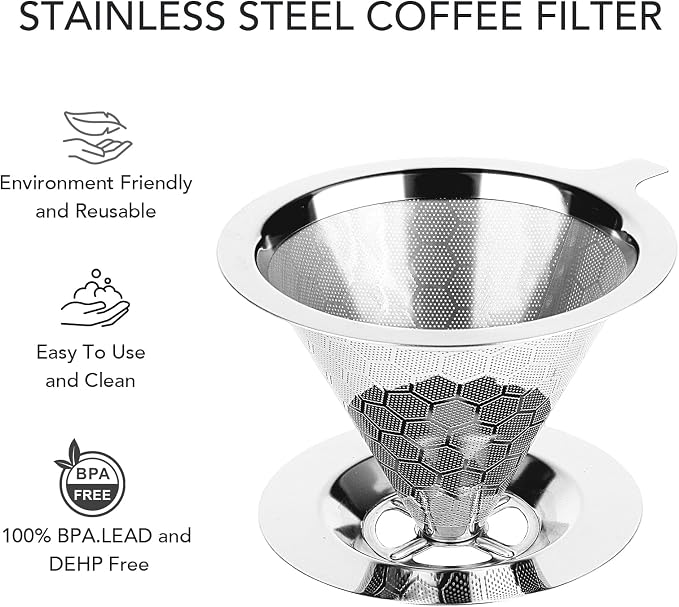 Pour Over Coffee Maker, Single Cup | Reusable Metal Coffee Filter, Stainless - Image 5