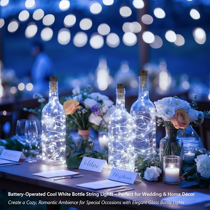 10 Pack Bottle Lights with Cork, 20 LED 7ft Cool White Copper Wire String Lights - Image 3