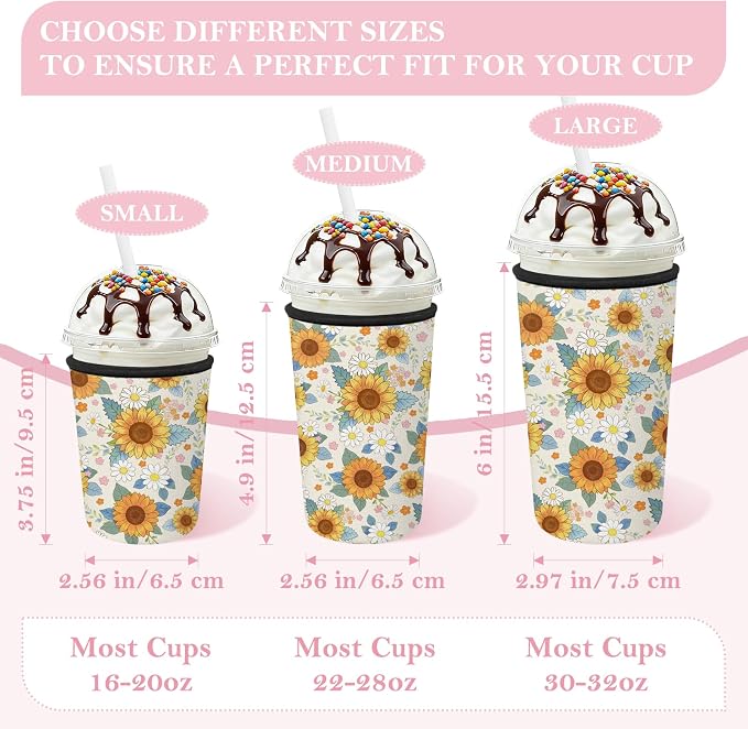 3 Pack Reusable Insulated Neoprene Iced Coffee Cup Sleeve, Durable Drink Sleeve - Image 3