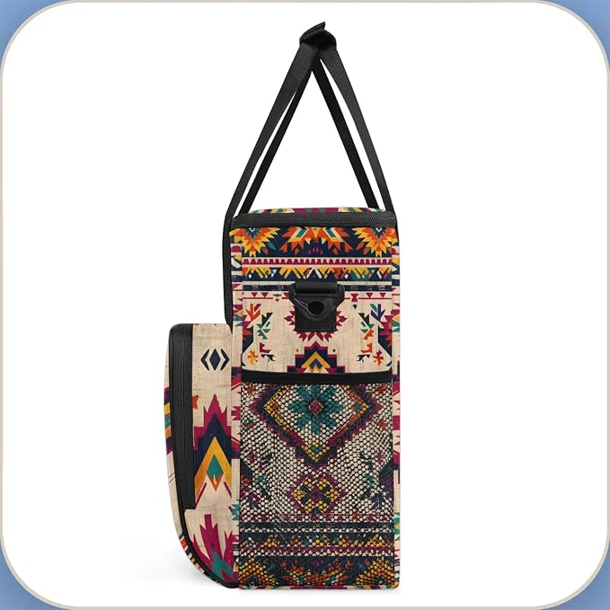 Ethnic Southwest Geometric Stripes Coffee Maker Carring Bag, Large Insulated - Image 4