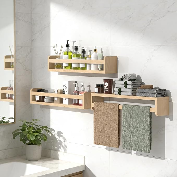 Floating Wall Nursery Book Shelves, 23.6 Inch, Natural Color | Wooden Baby Book - Image 5