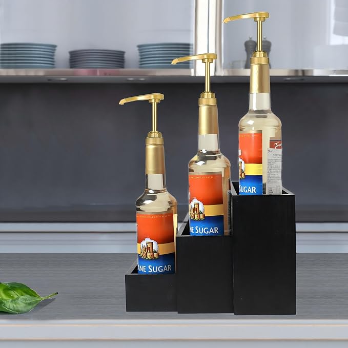 Black Wood Coffee Syrup Rack Organizer, 3-Tier Separated Bottle Holder - Image 4