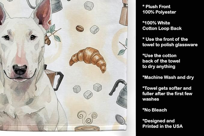 Caroline's Treasures White Bull Terrier Coffee Bar Kitchen Towel Velour Plush - Image 4